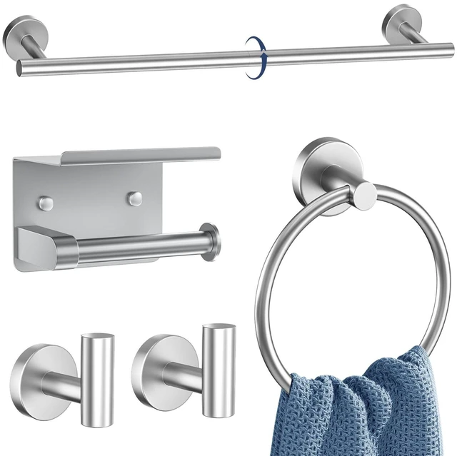 Main image of 5 Pieces Bathroom Hardware Set Brushed Nickel Towel Bar Set Round Towel Holder Set Upgraded Paper Towel Holder with Shelf Stainless Steel Wall Mounted,23.6 Inch