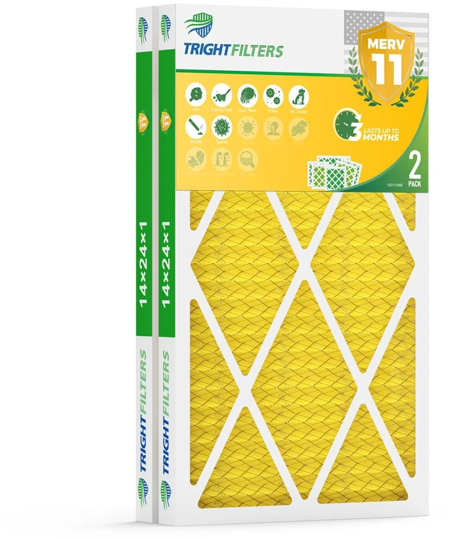 Main image of 14x24x1 Air Filter MERV 11 HVAC Furnace Filter Pleated 2 Pack Electrostatic Pleated, 3-Month HVAC AC Furnace Filters Replacement, MPR 1000-1200 & FPR 7, Actual Size: 13.78 x 23.78 x 0.79