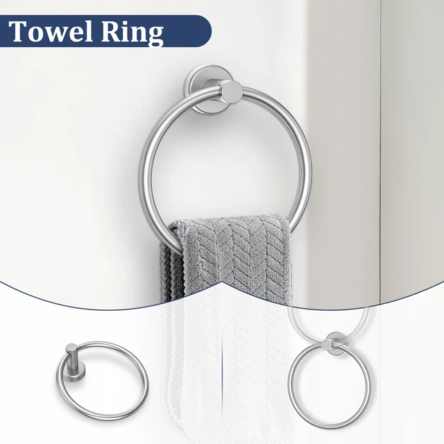 Alt view image 3 of 7 - 5 Pieces Bathroom Hardware Set Brushed Nickel Towel Bar Set Round Towel Holder Set Upgraded Paper Towel Holder with Shelf Stainless Steel Wall Mounted,23.6 Inch