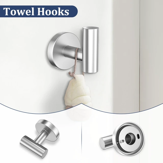 Alt view image 5 of 7 - 5 Pieces Bathroom Hardware Set Brushed Nickel Towel Bar Set Round Towel Holder Set Upgraded Paper Towel Holder with Shelf Stainless Steel Wall Mounted,23.6 Inch