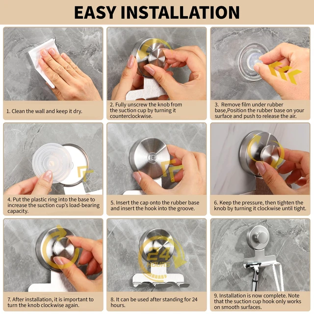 Alt view image 6 of 6 - Suction Cup Razor and Shaver Holder for Shower Wall, Stainless Steel Reusable Suction Hook for Towel and Loofah, Damage-Free Installation (2, Brushed Nickel)
