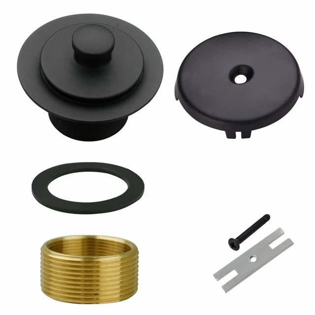 Main image of Matte Black Tub Drain and Overflow Kit, Bathtub Drain Kit Universal Lift & Turn, Single Hole Faceplate, Fine/Coarse Thread Conversion Twist Trim Kit Assembly, For 1-3/8" and 1-1/2" Tub Drains