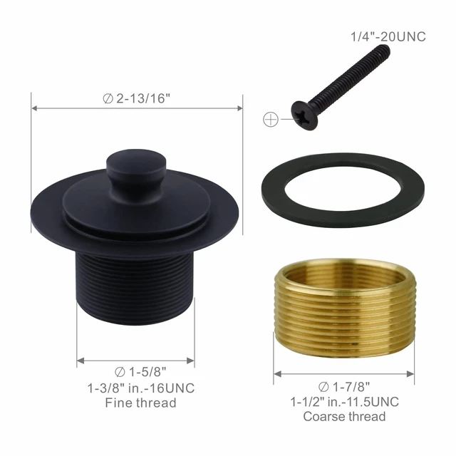Alt view image 5 of 6 - Matte Black Tub Drain and Overflow Kit, Bathtub Drain Kit Universal Lift & Turn, Single Hole Faceplate, Fine/Coarse Thread Conversion Twist Trim Kit Assembly, For 1-3/8" and 1-1/2" Tub Drains