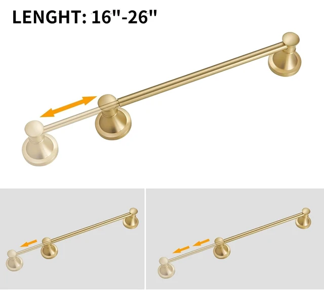 Alt view image 2 of 6 - Towel Racks for Bathroom Wall Mounted Bath Towel Bar Brushed Gold Adjustable 16-26 In, Wall Mounted Towel Holder, Stainless Steel, Rustproof, Towel Bar Rod Hanger Hardware Accessories Hotel