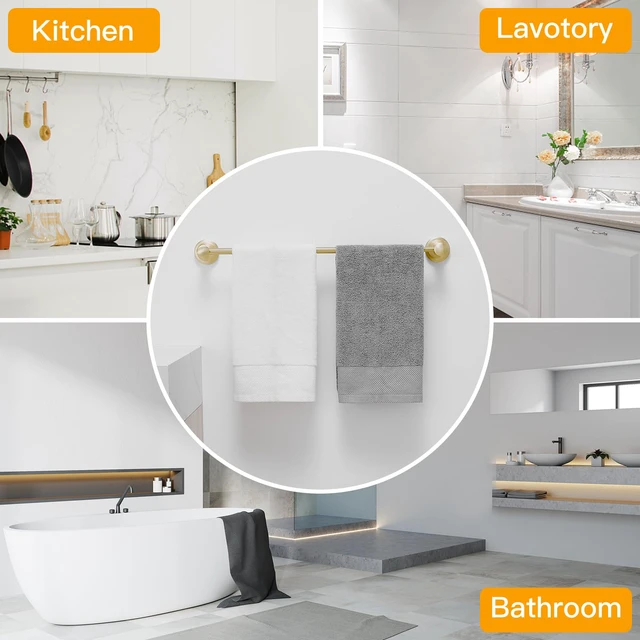 Alt view image 3 of 6 - Towel Racks for Bathroom Wall Mounted Bath Towel Bar Brushed Gold Adjustable 16-26 In, Wall Mounted Towel Holder, Stainless Steel, Rustproof, Towel Bar Rod Hanger Hardware Accessories Hotel