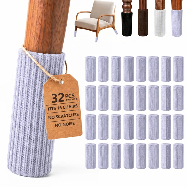 Main image of 32 PCs Furniture Leg Socks - High Elastic Knitted Chair Leg Floor Protectors, Thickening Gray Chair Leg Covers Set, Move Easily and Reduce Noise (Pack of 2)