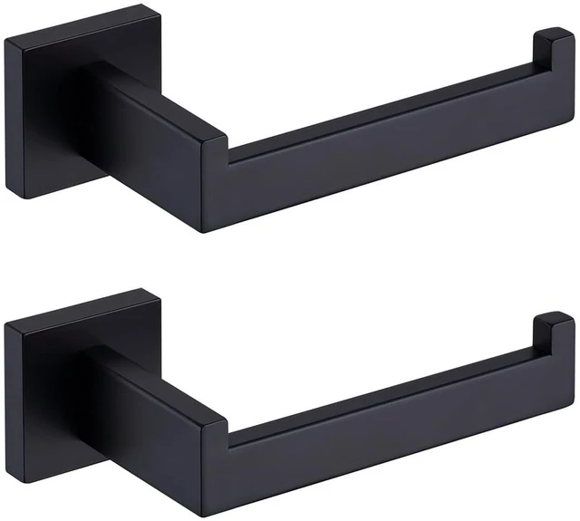 Main image of Toilet Paper Holder Matte Black, Toilet Tissue Roll Holders Dispenser and Hangers Wall Mounted for Bathroom & Kitchen, Stainless Steel Modern Square Style 2 Pack