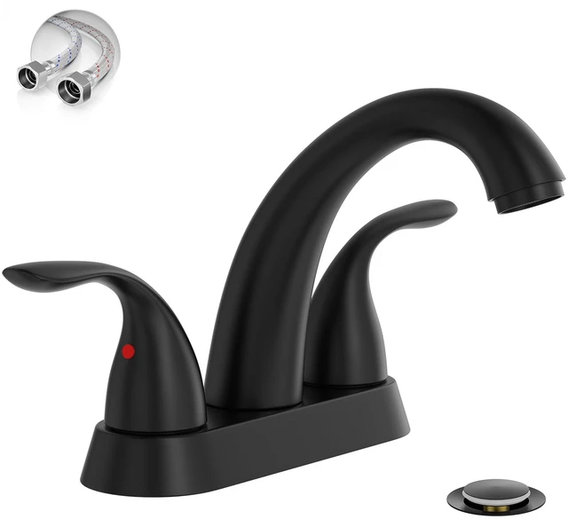 Main image of 4 Inch 2 or 3 Holes 2 Handles Centerset Matte Black Lead-Free Bathroom Sink Faucet, Bathroom Faucet with Copper Pop Up Drain and Water Supply Lines, BF008-5-MB
