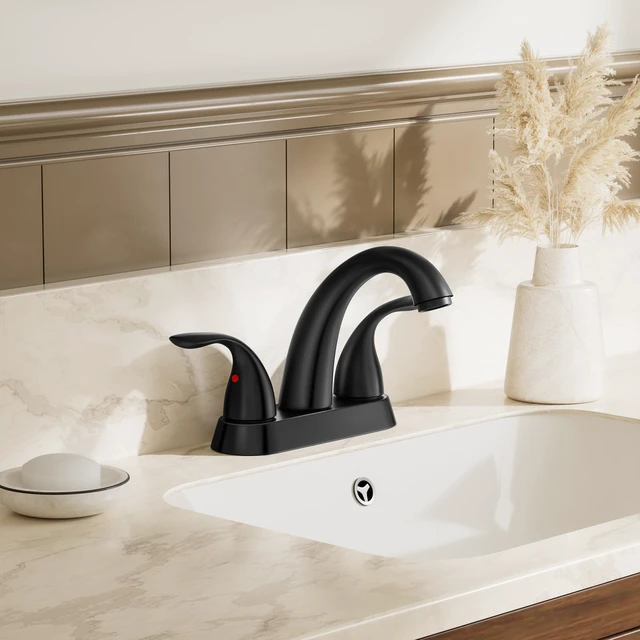Alt view image 2 of 7 - 4 Inch 2 or 3 Holes 2 Handles Centerset Matte Black Lead-Free Bathroom Sink Faucet, Bathroom Faucet with Copper Pop Up Drain and Water Supply Lines, BF008-5-MB