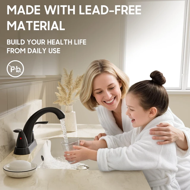 Alt view image 3 of 7 - 4 Inch 2 or 3 Holes 2 Handles Centerset Matte Black Lead-Free Bathroom Sink Faucet, Bathroom Faucet with Copper Pop Up Drain and Water Supply Lines, BF008-5-MB