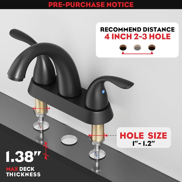 Alt view image 5 of 7 - 4 Inch 2 or 3 Holes 2 Handles Centerset Matte Black Lead-Free Bathroom Sink Faucet, Bathroom Faucet with Copper Pop Up Drain and Water Supply Lines, BF008-5-MB