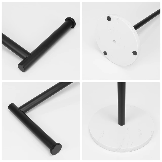 Alt view image 4 of 7 - Bath Toilet Paper Holder Stand- Modern Tissue Roll Holder Standing with Balanced Base, Rustproof Toilet Roll Holder for Bathroom/Kitchen Countertop (Matte Black, Marble Base)