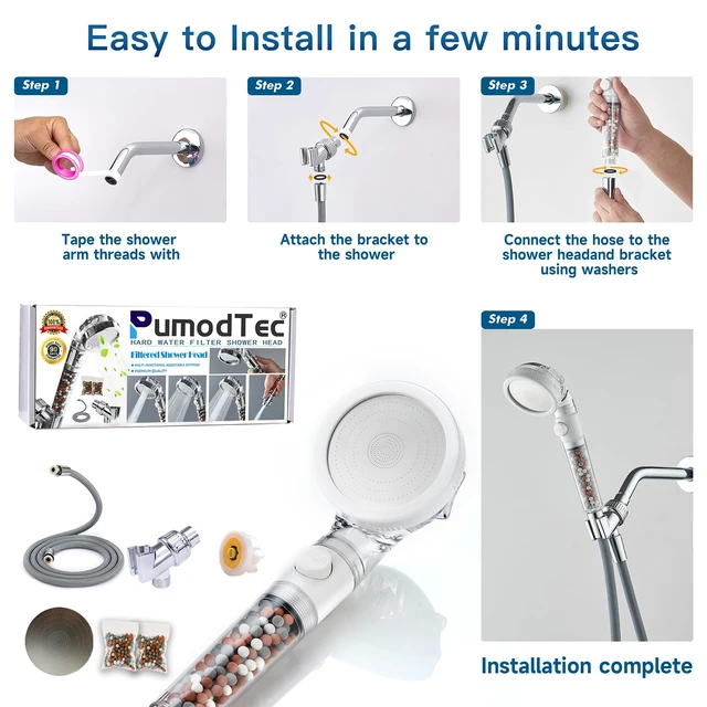 Alt view image 7 of 7 - Filtered Shower Head with Handheld - High Pressure Mineral ShowerHead with Filters for Hard Water - Reduces Dry Itchy Skin, Easy Instal, 4 Modes, Water Saving, Durable, Detachable anti blocking