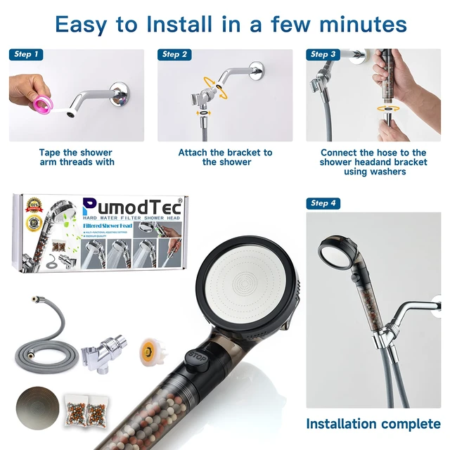 Alt view image 7 of 7 - Filtered Shower Head with Handheld - High Pressure Mineral ShowerHead with Filters for Hard Water - Reduces Dry Itchy Skin, Easy Instal, 4 Modes, Water Saving, Durable, Detachable anti blocking