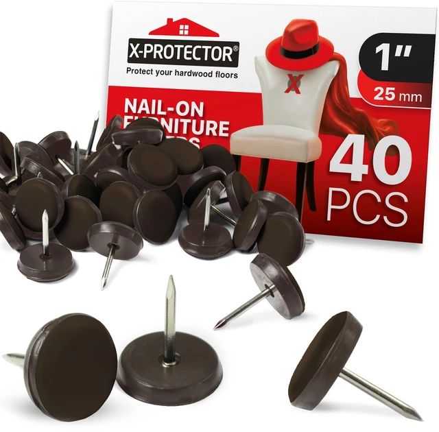 Main image of Chair Glides 1" Furniture Glides 40 pcs (Brown) Nail-on Chair Sliders Premium Chair Leg Floor Protectors Slide Effortlessly with Chair Leg Pads That Protect Your Floor!