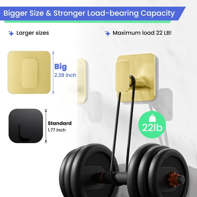 Alt view image 4 of 7 - Gold Hooks for Hanging Heavy Duty, Adhesive Hooks for Shower, Bathroom, Kitchen, Robe, Towel, Coat, Waterproof & Rustproof Hook for Walls No Damage, Stainless Steel Sticky Hook - 6 Pack