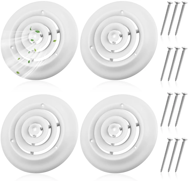 Main image of 4 Pcs 6 Inch Round Vent Cover, White Ceiling Diffuser with Screws Outer Dimensions 9-15/16", HVAC Vent Duct Register Cover, Replacement Exhaust Fan Covers for Home Office Kitchen Ventilation