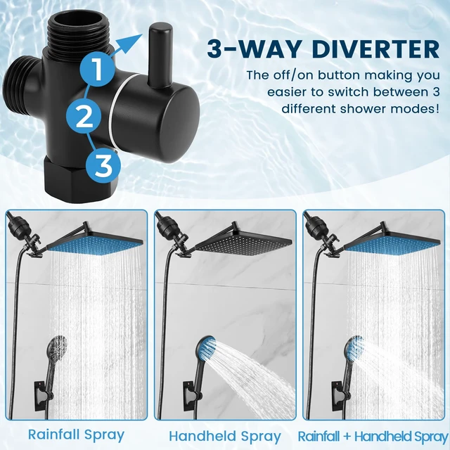 Alt view image 5 of 7 - Shower Head with Handheld,High Pressure Black Filtered Shower Head Rainfall Shower Head,11.8" Rectangular,Rain Shower Head,Dual Shower Head,Bathroom Decor,Metal Extension Arm,5 Spray Mode