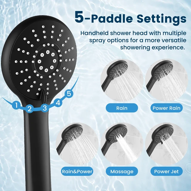 Alt view image 6 of 7 - Shower Head with Handheld,High Pressure Black Filtered Shower Head Rainfall Shower Head,11.8" Rectangular,Rain Shower Head,Dual Shower Head,Bathroom Decor,Metal Extension Arm,5 Spray Mode