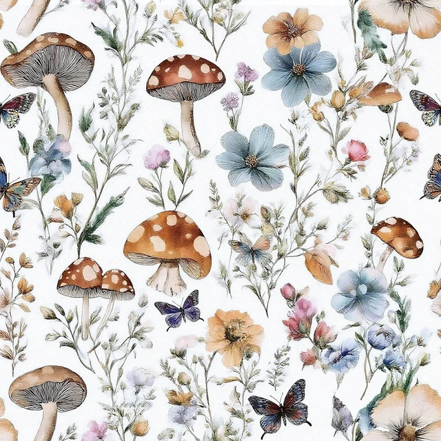 Main image of Mushroom Wallpaper Peel and Stick Boho Contact Paper 16.9" x 373.7" Vintage Floral Self Adhesive Wallpaper Mushroom Removable Waterproof Contact Paper Peel and Stick for Cabinet Bathroom Vinyl
