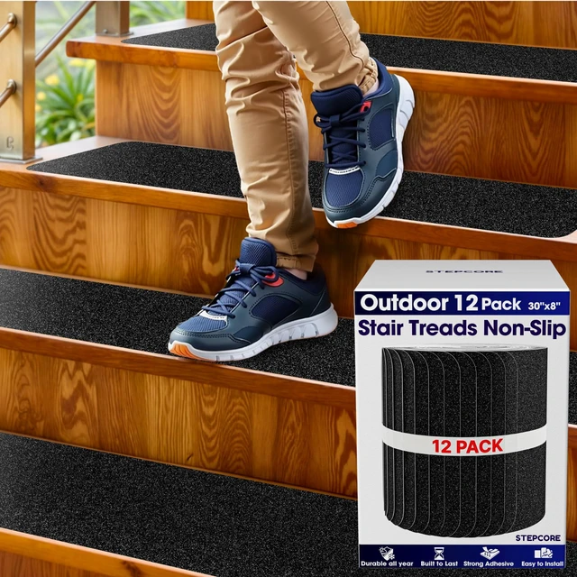 Main image of Outdoor Stair Treads Non Slip 30" x 8" 12-Pack Waterproof 80-Grit Grip Strips for Wooden Steps Anti Slip & Anti Skid Step Treads by