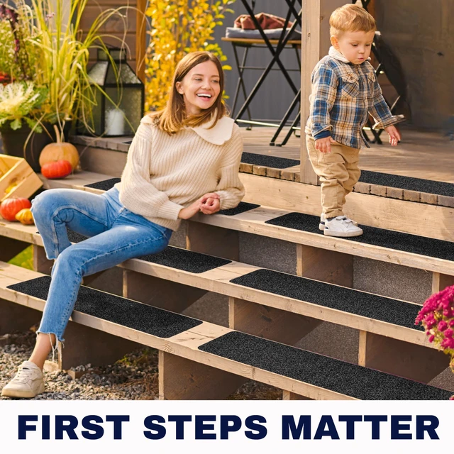 Alt view image 6 of 7 - Outdoor Stair Treads Non Slip 30" x 8" 8-Pack Waterproof 80-Grit Grip Strips for Wooden Steps Anti Slip & Anti Skid Step Treads by