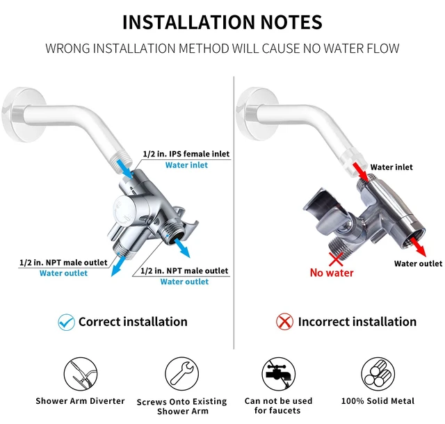 Alt view image 3 of 6 - Solid Metal Shower Head Diverter with Holder 3-Way Spray Separately or Both, Adjustable-Angle Bracket, Anti-Leak, Smooth Knob Switch, Easy Install, Universal Replacement Part