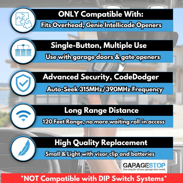 Alt view image 2 of 6 - 3X for G1T-BX, 38501R Compatible with Genie Intellicode Door Remote 1-Button Genie Door Opener Remote Replacement, Auto-Seek Dual Frequency (315/390 MHz)