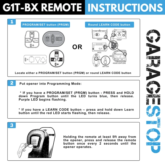 Alt view image 3 of 6 - 3X for G1T-BX, 38501R Compatible with Genie Intellicode Door Remote 1-Button Genie Door Opener Remote Replacement, Auto-Seek Dual Frequency (315/390 MHz)