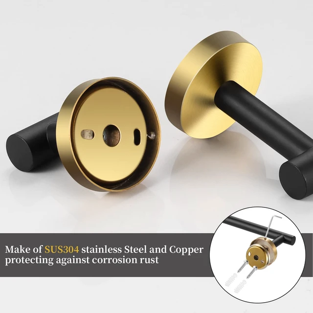 Alt view image 3 of 7 - 5 Pieces Bathroom Hardware Set Black Gold, Towel Rack Including 2pcs 16 inch Tower Bar, Towel Ring and 2 PCS Towel Hooks