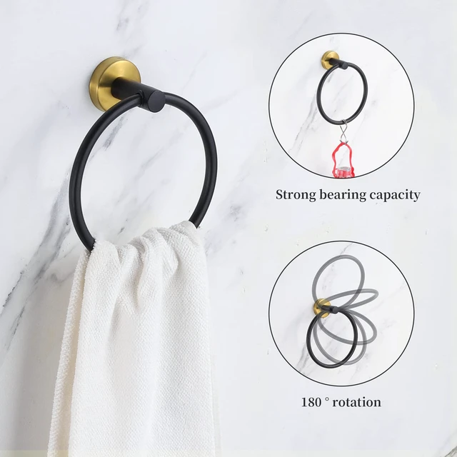 Alt view image 6 of 7 - 5 Pieces Bathroom Hardware Set Black Gold, Towel Rack Including 2pcs 16 inch Tower Bar, Towel Ring and 2 PCS Towel Hooks