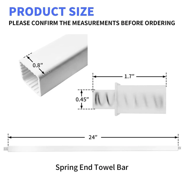 Alt view image 2 of 5 - 24 Inch Adjustable Towel Bar Replacement Rod with Spring End for Bathroom White Plastic Towel Rod for Ceramic Holder, Wall Mounted Towel Bars for Bathroom and Kitchen,Rental Vintage Bathroom Friendly
