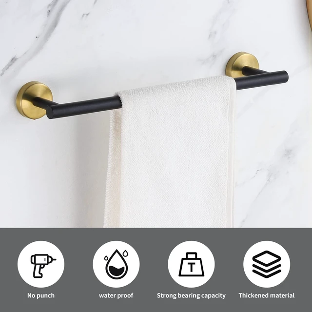 Alt view image 7 of 7 - 5 Pieces Bathroom Hardware Set Black Gold, Towel Rack Including 2pcs 16 inch Tower Bar, Towel Ring and 2 PCS Towel Hooks