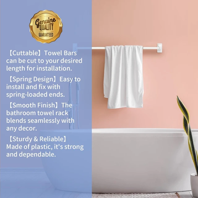 Alt view image 4 of 5 - 24 Inch Adjustable Towel Bar Replacement Rod with Spring End for Bathroom White Plastic Towel Rod for Ceramic Holder, Wall Mounted Towel Bars for Bathroom and Kitchen,Rental Vintage Bathroom Friendly