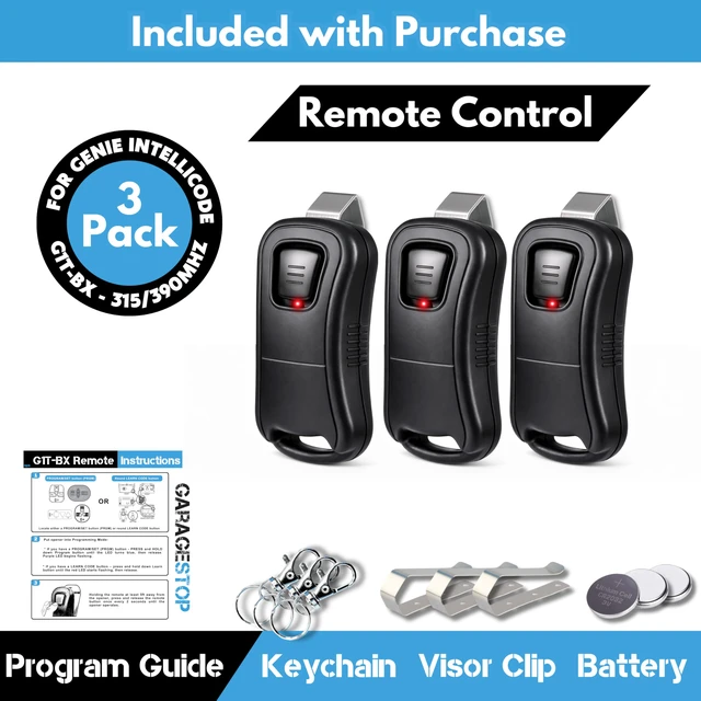 Alt view image 4 of 6 - 3X for G1T-BX, 38501R Compatible with Genie Intellicode Door Remote 1-Button Genie Door Opener Remote Replacement, Auto-Seek Dual Frequency (315/390 MHz)