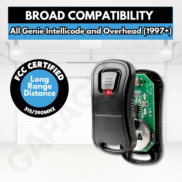 Alt view image 5 of 6 - 3X for G1T-BX, 38501R Compatible with Genie Intellicode Door Remote 1-Button Genie Door Opener Remote Replacement, Auto-Seek Dual Frequency (315/390 MHz)