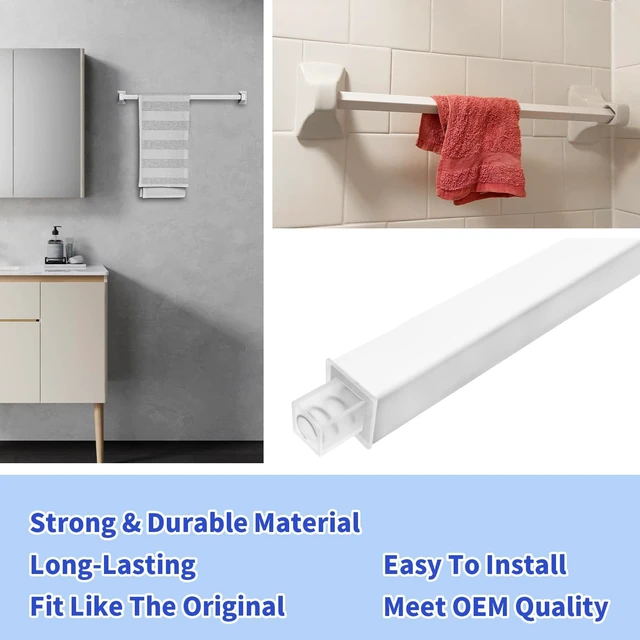 Alt view image 5 of 5 - 24 Inch Adjustable Towel Bar Replacement Rod with Spring End for Bathroom White Plastic Towel Rod for Ceramic Holder, Wall Mounted Towel Bars for Bathroom and Kitchen,Rental Vintage Bathroom Friendly