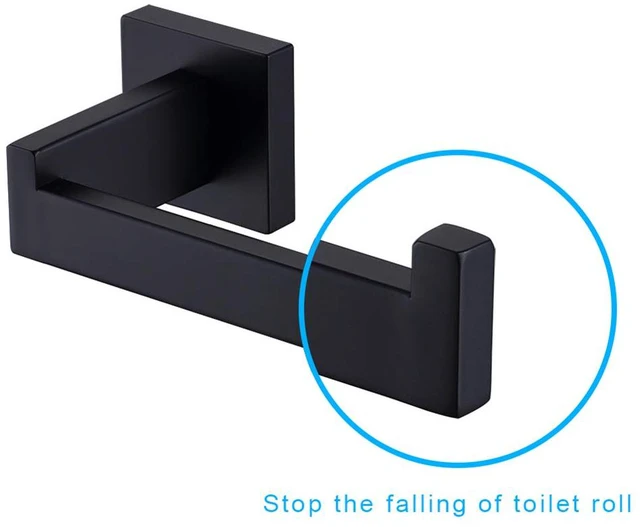 Alt view image 5 of 7 - Toilet Paper Holder Matte Black, Toilet Tissue Roll Holders Dispenser and Hangers Wall Mounted for Bathroom & Kitchen, Stainless Steel Modern Square Style 2 Pack