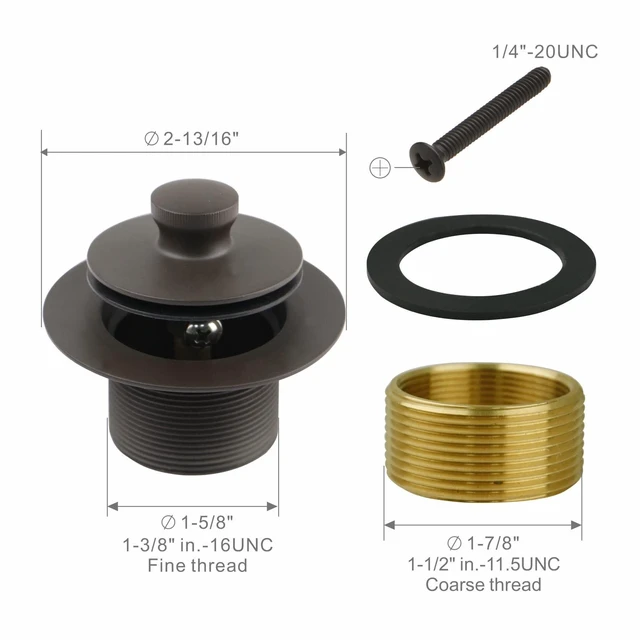 Alt view image 5 of 6 - Oil Rubbed Bronze Tub Drain and 1 Hole Faceplate Overflow Bath Kit Universal Lift & Turn, Fine/Coarse Thread Conversion Twist Trim Kit Assembly, Bronze, For 1-3/8" & 1-1/2" Bathroom Tub Drains