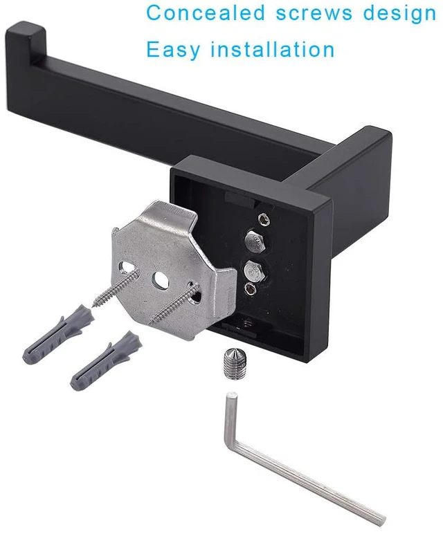 Alt view image 7 of 7 - Toilet Paper Holder Matte Black, Toilet Tissue Roll Holders Dispenser and Hangers Wall Mounted for Bathroom & Kitchen, Stainless Steel Modern Square Style 2 Pack