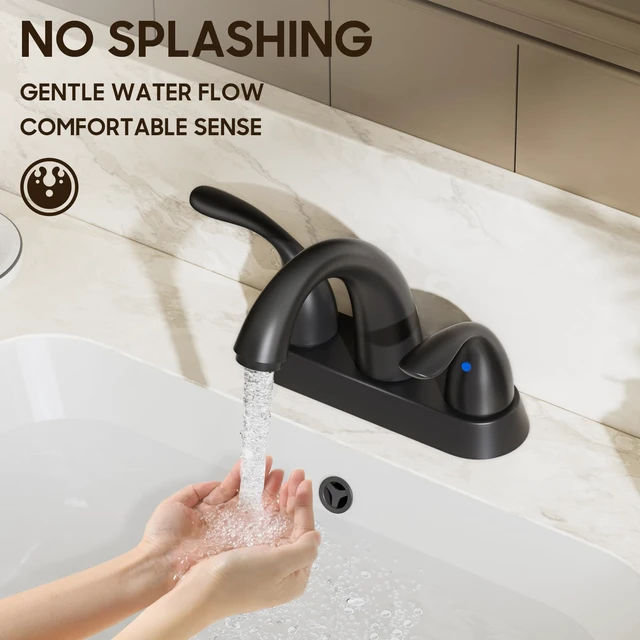 Alt view image 6 of 7 - 4 Inch 2 or 3 Holes 2 Handles Centerset Matte Black Lead-Free Bathroom Sink Faucet, Bathroom Faucet with Copper Pop Up Drain and Water Supply Lines, BF008-5-MB