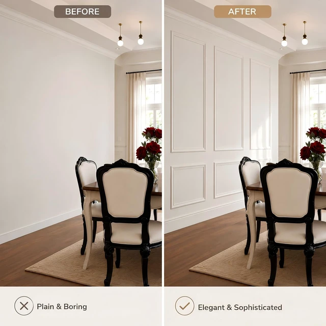Alt view image 6 of 7 - Peel and Stick Wall Molding Kit,Pre Cut Accent Wainscoting Panels,24x54in 3 Sets,Self Adhesive,Paintable,PVC,Premade