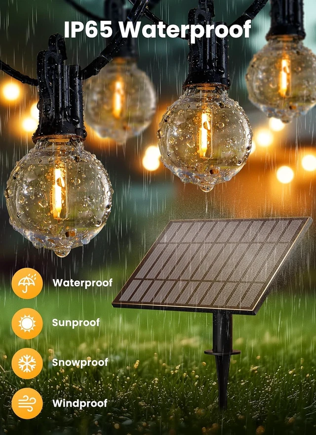 Alt view image 3 of 7 - 38FT 16 LED Solar String Lights Outdoor, 20h+ Runtime, USB Port Shatterproof Bulbs, Auto On-Off, Patio Lights Solar Powered with a Mount Clips for Camping Backyard Garden Decor