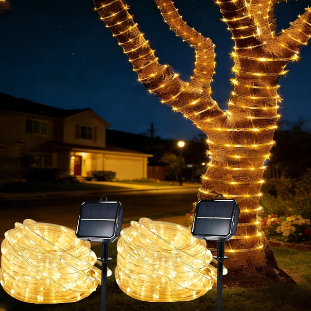 Main image of Solar Rope Lights for Outside, 2 Pack 400LED Warm White Solar String Lights