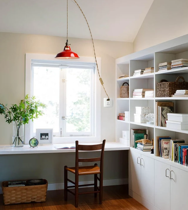 Alt view image 4 of 7 - Plug-in Pendant Light Vintage Red Barn Shade-10.06" W with Switch Flexible Hanging Light, Adjutable 216.5"L Cord with On-Off Switch Swag Lamp for Kitchen Bar Dining Foyer Cafe Bedroom
