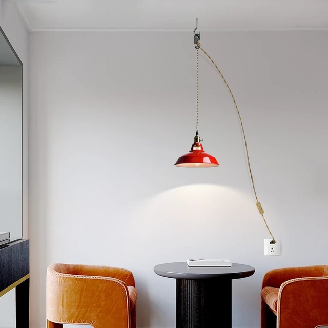 Alt view image 5 of 7 - Plug-in Pendant Light Vintage Red Barn Shade-10.06" W with Switch Flexible Hanging Light, Adjutable 216.5"L Cord with On-Off Switch Swag Lamp for Kitchen Bar Dining Foyer Cafe Bedroom
