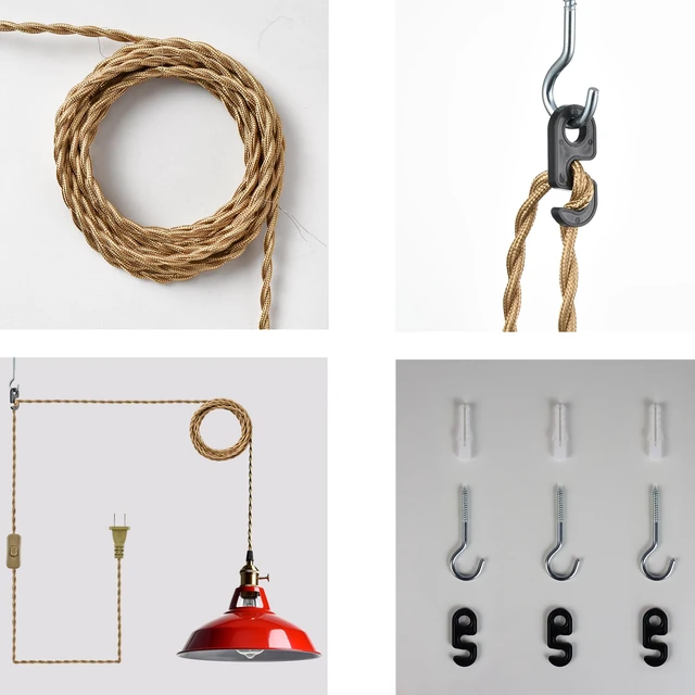 Alt view image 7 of 7 - Plug-in Pendant Light Vintage Red Barn Shade-10.06" W with Switch Flexible Hanging Light, Adjutable 216.5"L Cord with On-Off Switch Swag Lamp for Kitchen Bar Dining Foyer Cafe Bedroom