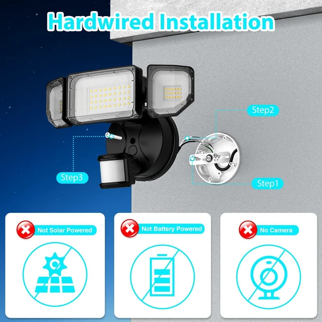 Alt view image 2 of 7 - 85W Motion Sensor Outdoor Light, 8500LM Ultra-Bright LED Security Light with 3 Adjustable Heads, IP65 Waterproof Dusk to Dawn Flood Light for Garage, Yard, and Driveway, 6500K Daylight, Black