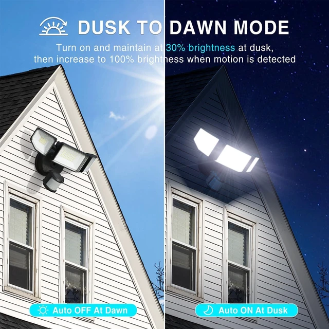 Alt view image 6 of 7 - 85W Motion Sensor Outdoor Light, 8500LM Ultra-Bright LED Security Light with 3 Adjustable Heads, IP65 Waterproof Dusk to Dawn Flood Light for Garage, Yard, and Driveway, 6500K Daylight, Black