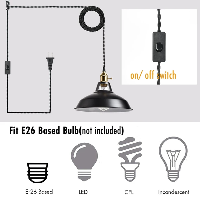 Alt view image 2 of 7 - Industrial Plug in Pendant Light, Black Farmhouse Barn Light 17ft Cord, E26 Swag Hanging Light Fixture for Kitchen Dining Room Bedroom Bar Cafe Restaurant Loft, Dual Switch